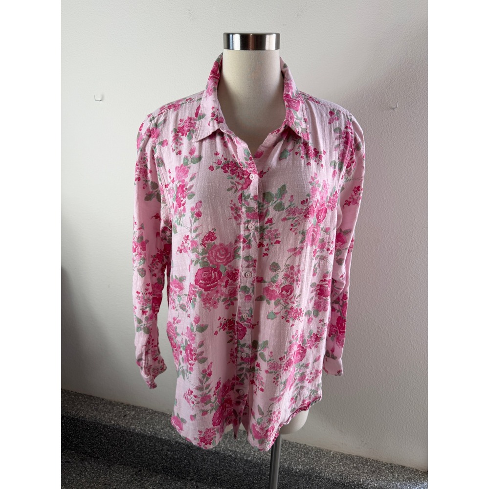 Lucky Brand Womens XL Pink Floral Button Up Shirt Long Sleeve Cotton Viscose